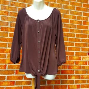 Kim Rogers brown blouse button down